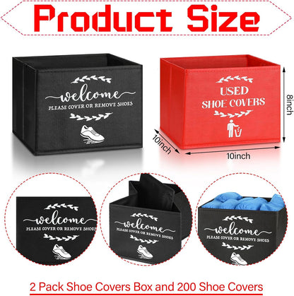 Suzile 200 Pcs Disposable Shoe Covers with 2 Pcs Box, Black, Red, Blue