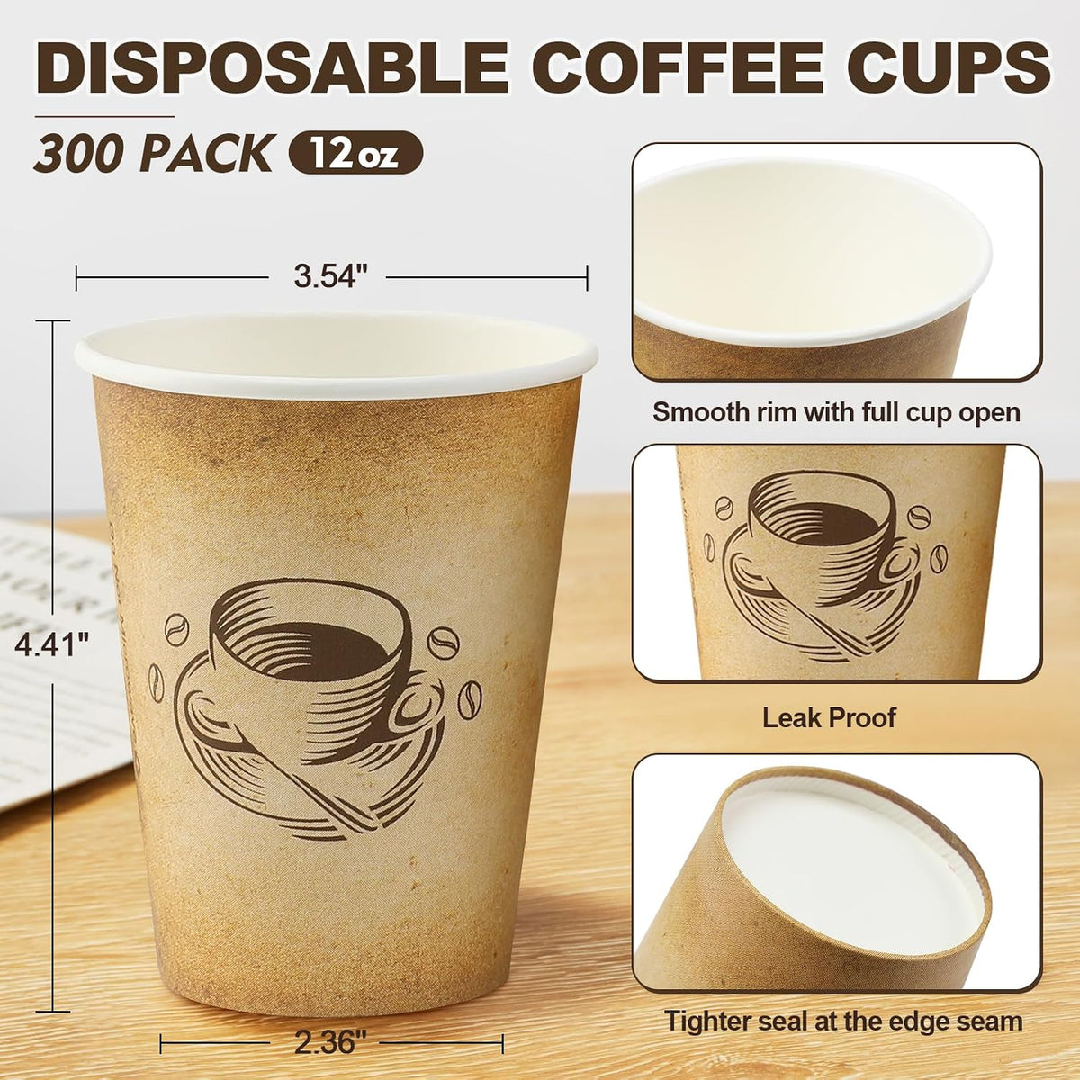 Clawsoff 300 Pack 12oz Disposable Paper Coffee Cups Retro Design