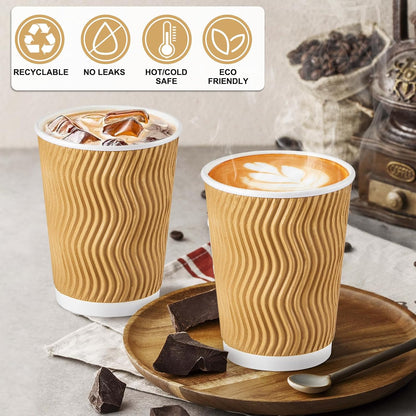 SIUQ 150 Pack 12 oz Disposable Coffee Cups, Insulated Corrugated Paper Cups