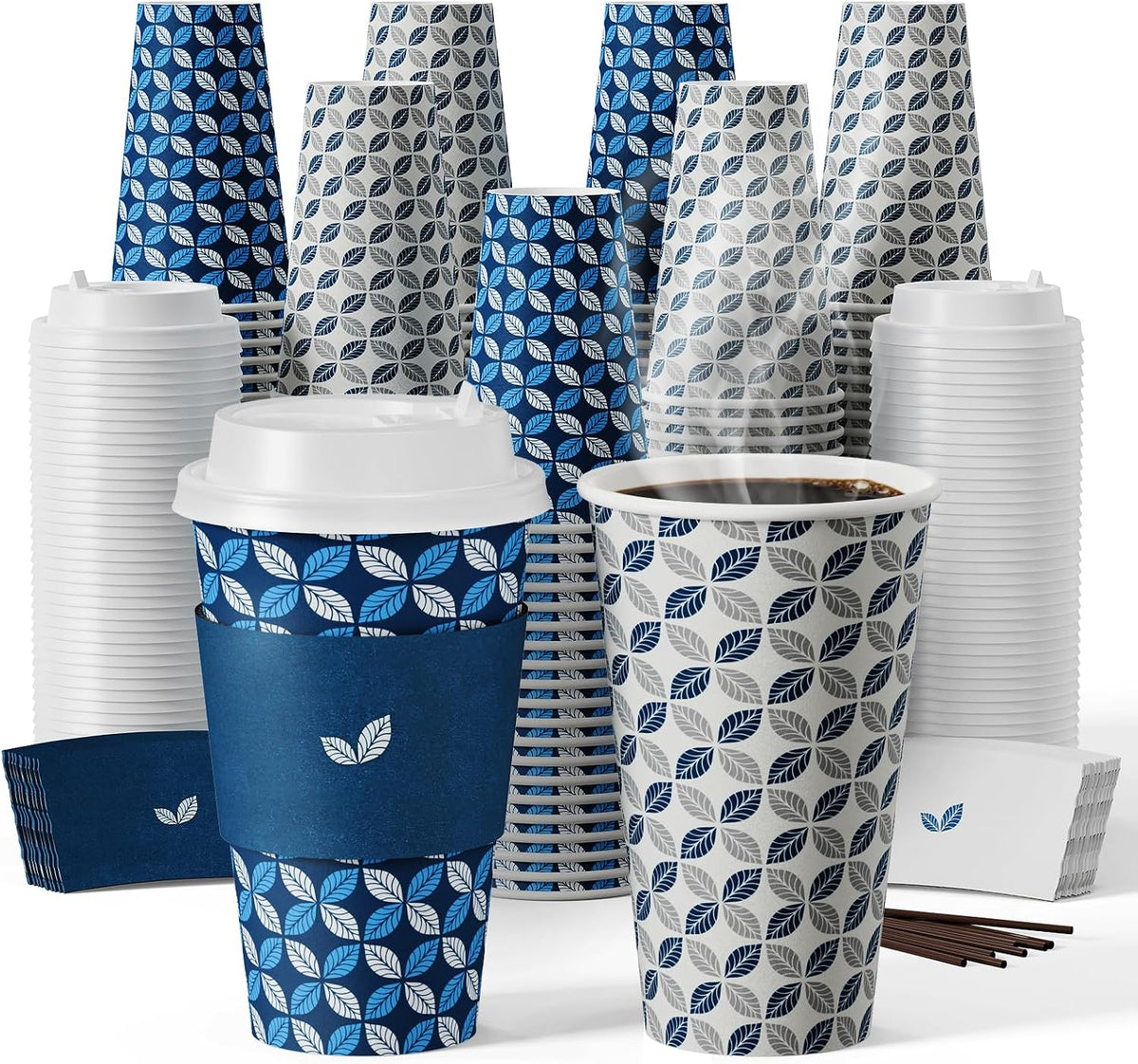 JOLLY CHEF 16 oz Paper Coffee Cups with Lids 100 Pack Disposable Hot Cups