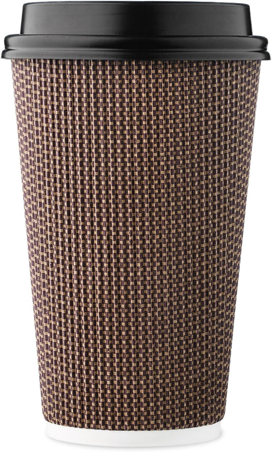16 oz Disposable Paper Coffee Cups with Lids Insulated Double-Walled Togo