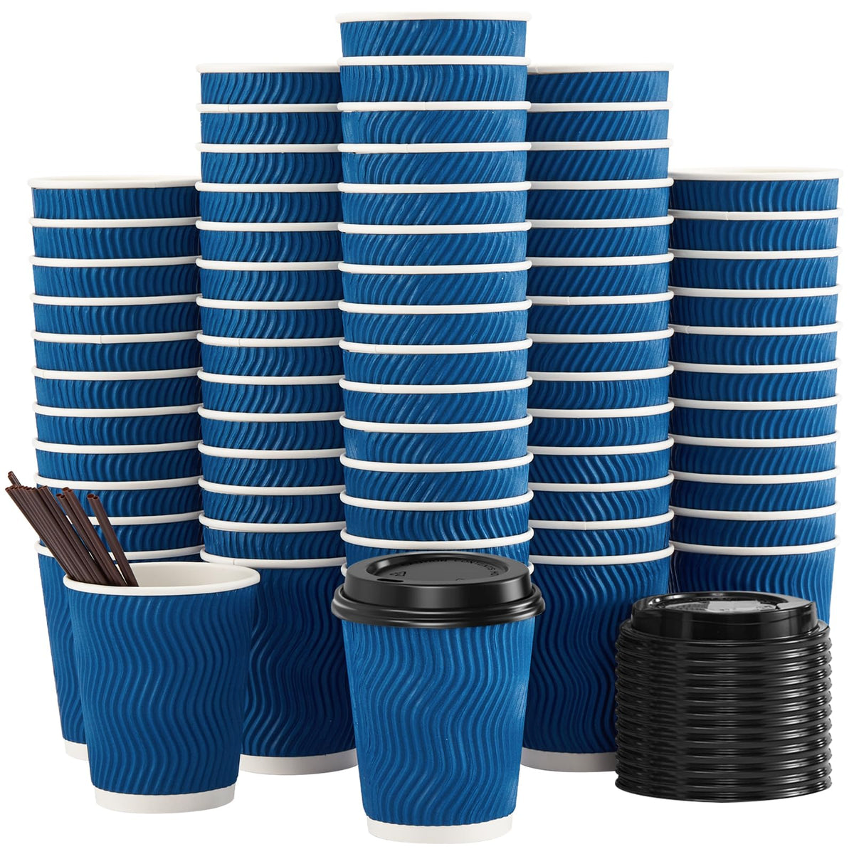 SIUQ 12 oz Coffee Cups-90 Pack Disposable Coffee Cups with Lids and Straws