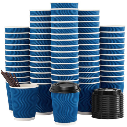 SIUQ 12 oz Coffee Cups-90 Pack Disposable Coffee Cups with Lids and Straws