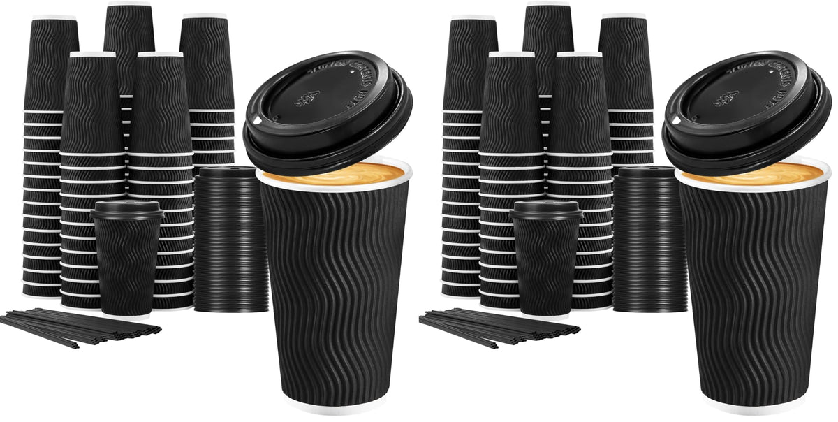 Lamosi 50 Pack 16 oz Coffee Cups with Lids, Disposable To Go Paper Cups