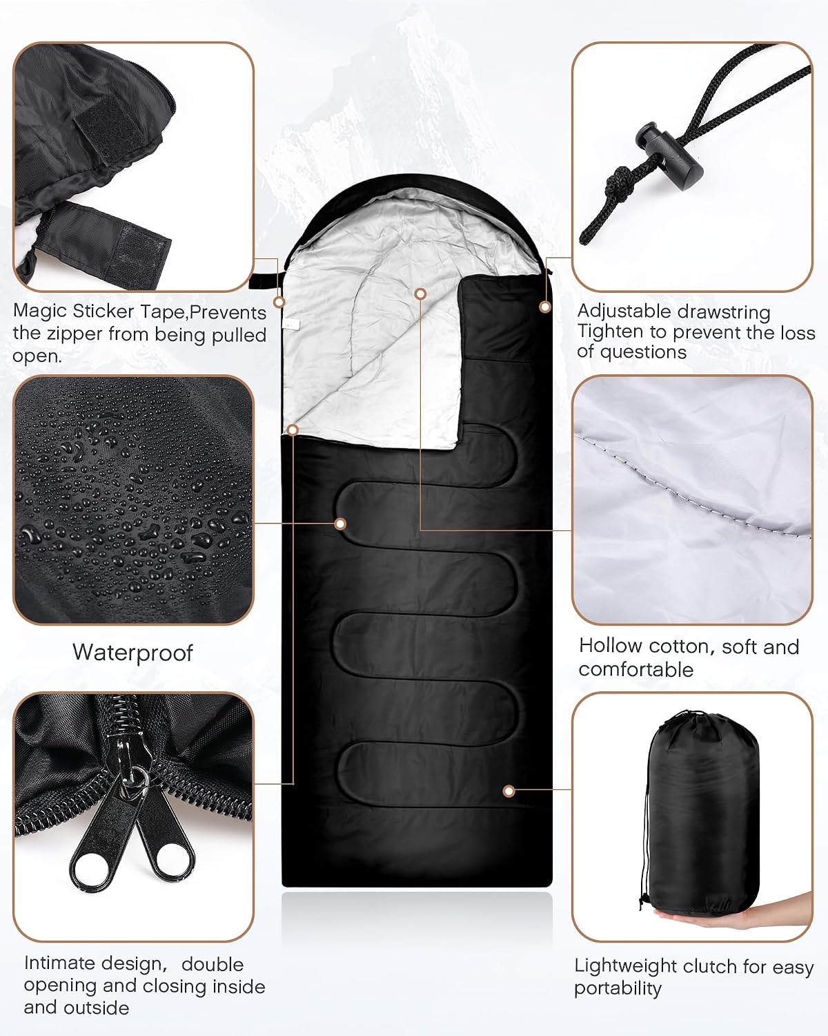 Tranqun 40 Pcs Sleeping Bags for Adult Bulk with Winter Beanie Hat Touch Screen Gloves Scarves, Waterproof Cotton Liner Cold Weather Sleeping Bag for Homeless Camping Indoor Outdoor