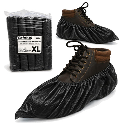 Premium Disposable Boot & Shoe Covers Booties, Durable, Non-Slip, Non-Toxic, Recyclable Protectors, Fits Most Shoes - Black - Pack of 100 (50 Pairs)