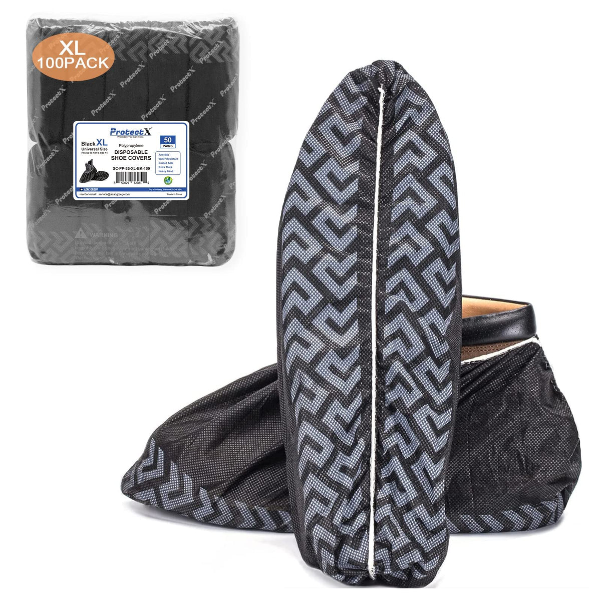 ProtectX Disposable Shoe & Boot Covers, XL Extra Large, 100-pack (50 pairs), Waterproof, Slip Resistant, Durable CPE plastic, Fits up to Men’s 14 US Size and All Women’s US Size Shoes
