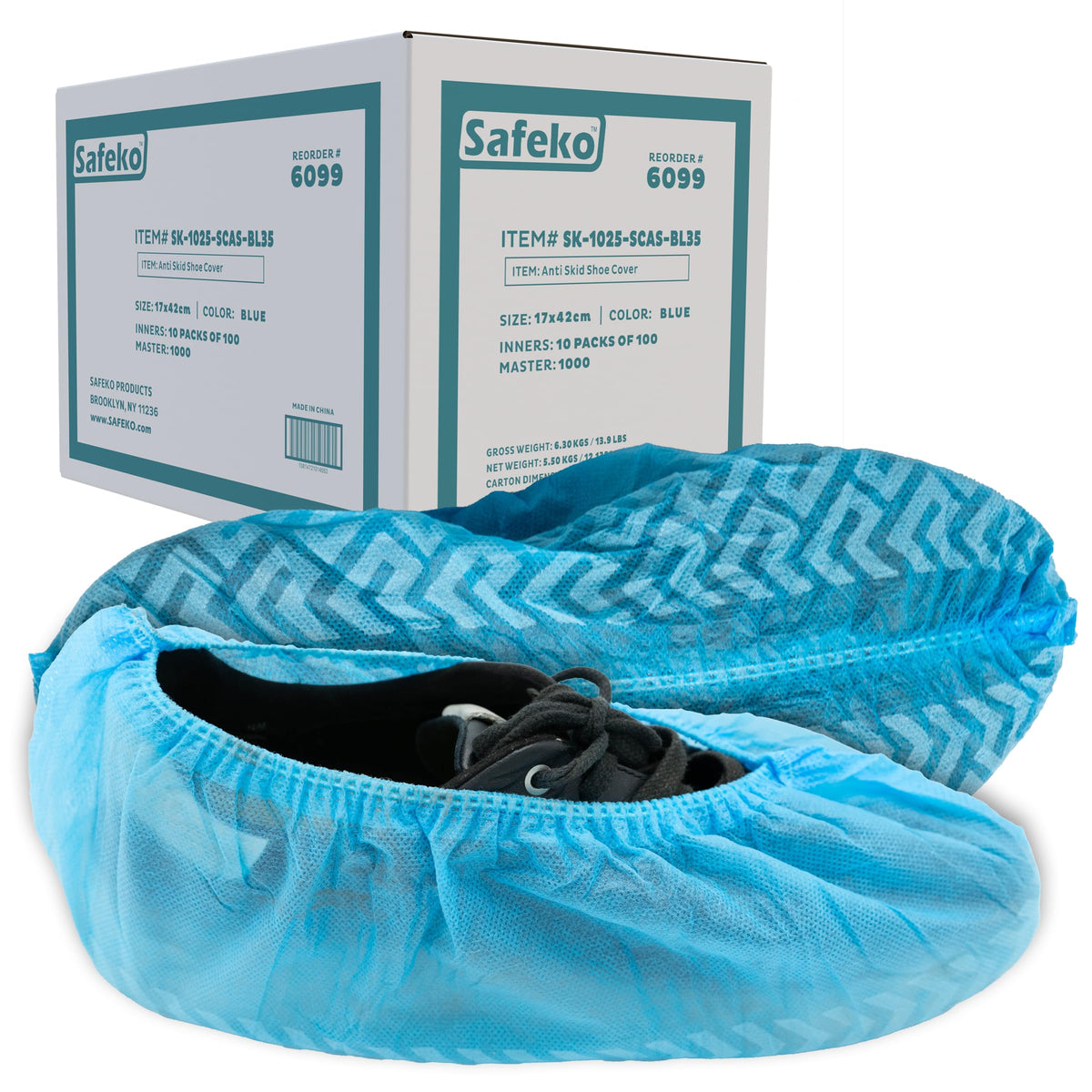 Premium Disposable Boot & Shoe Covers Booties, Durable, Non-Slip, Non-Toxic, Recyclable Protectors, Fits Most Shoes - Blue - Pack of 100 (50 Pairs)