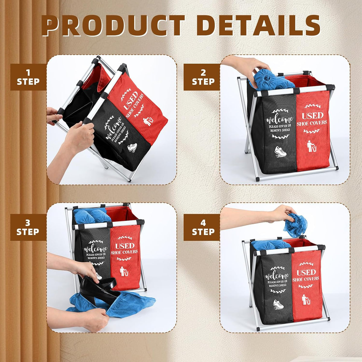 Wonderjune Foldable Disposable Shoe Cover Box Dispenser, Black, Red