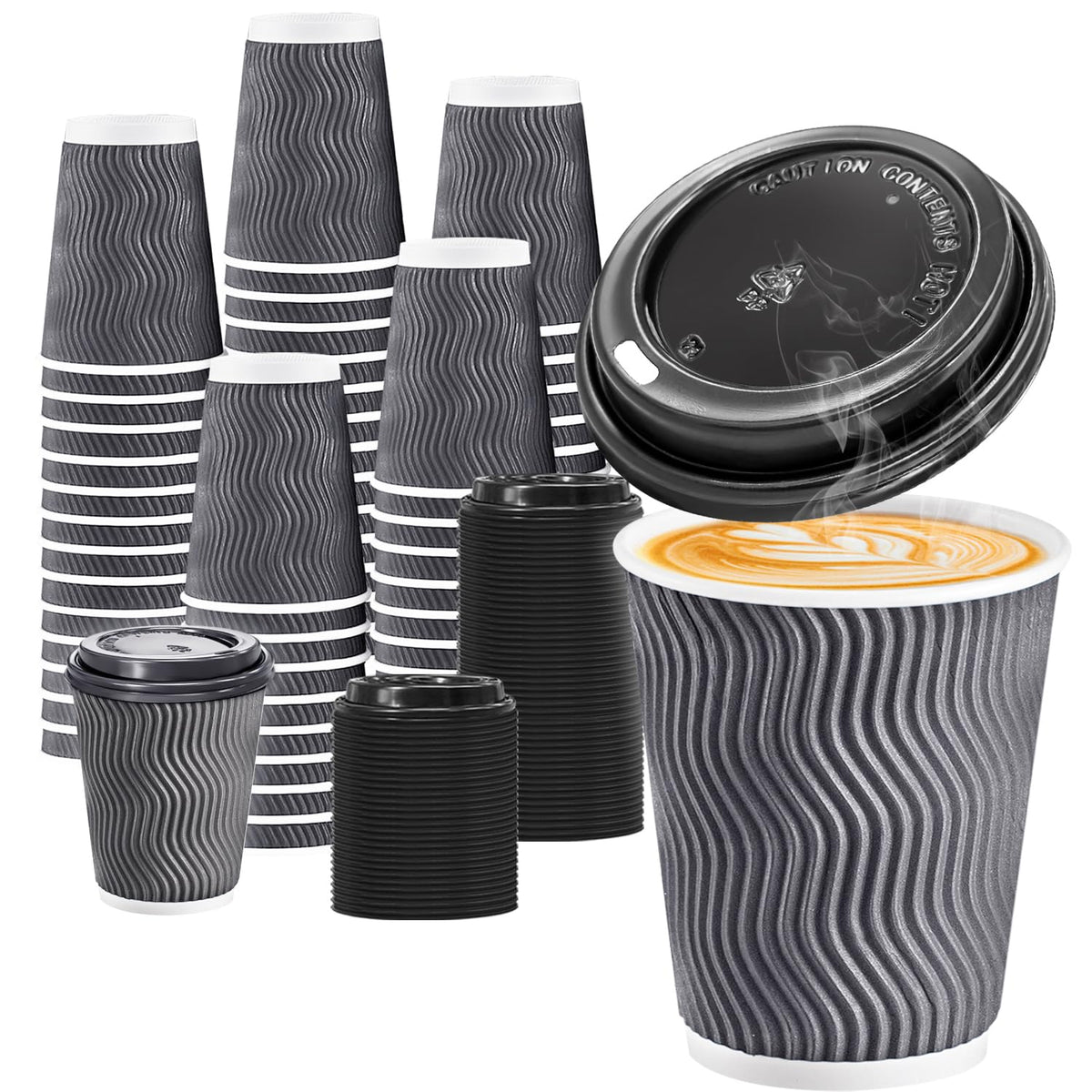 BYSNOW 100 Pack 16 oz Paper Coffee Cups with Lids Disposable for Hot Drink