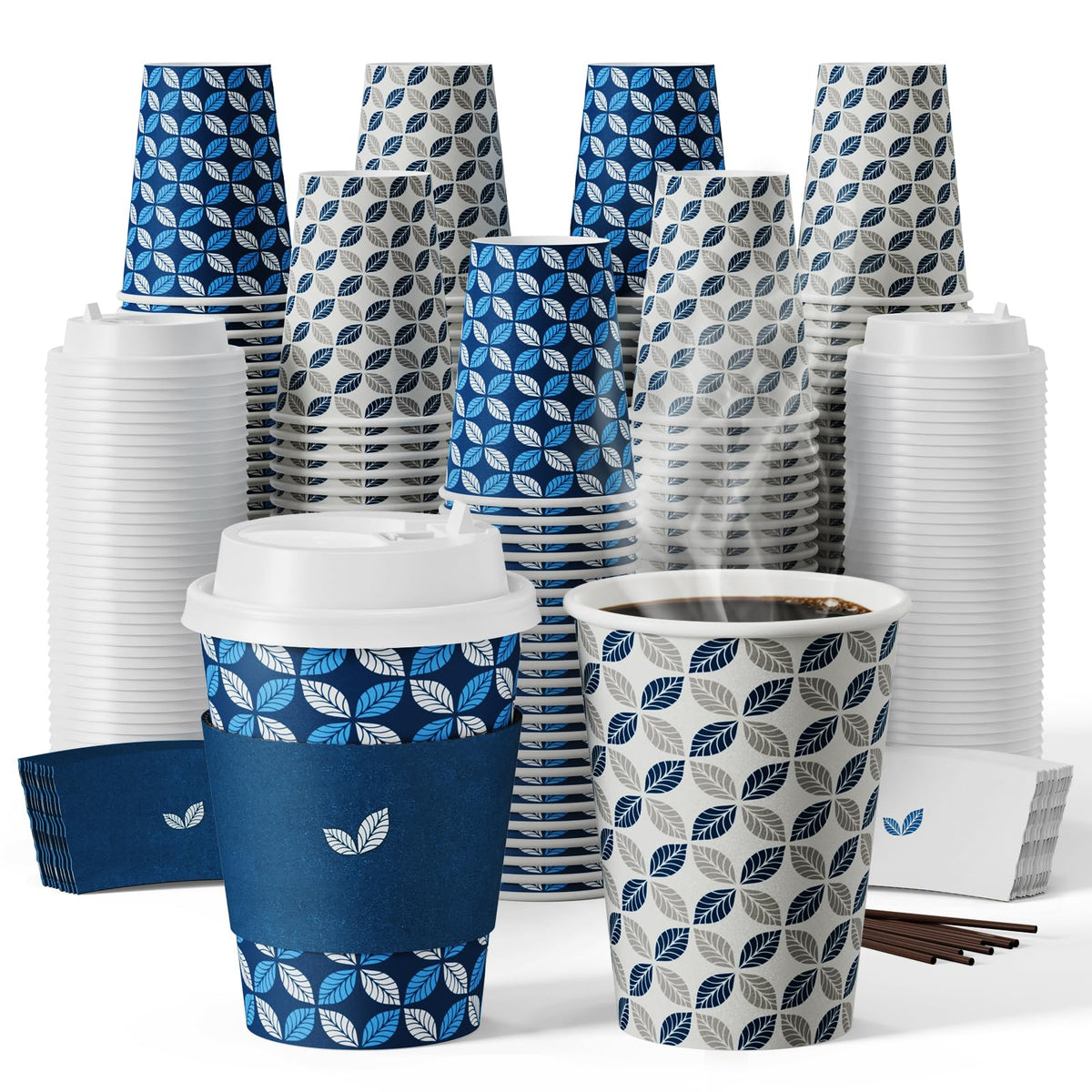 JOLLY CHEF 16 oz Paper Coffee Cups with Lids 100 Pack Disposable Hot Cups