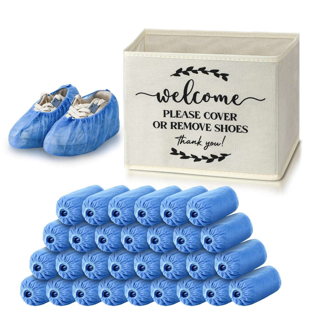 Suzile 200 Pack Disposable Shoe Covers with Dispenser Box, Dark Blue