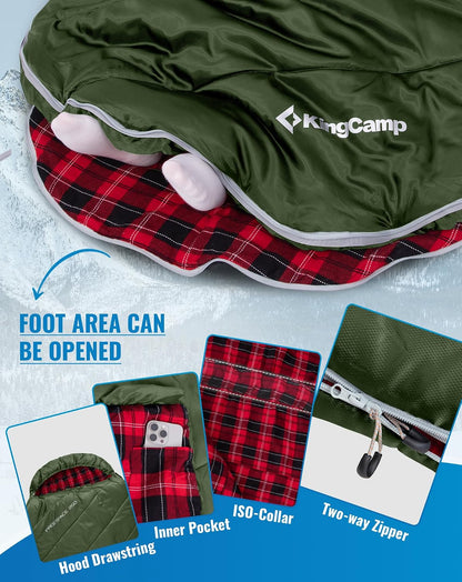 KingCamp Sleeping Bag for Adults Big & Tall 100% Flannel Sleeping Bag