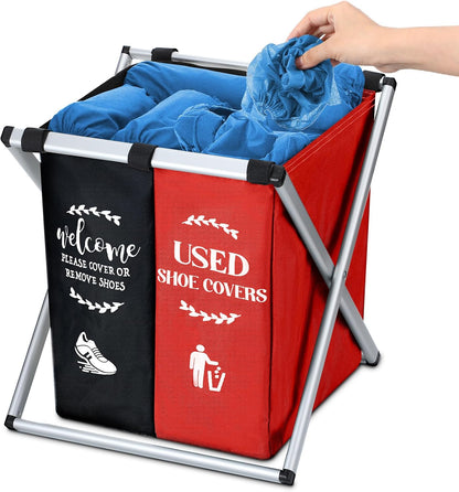 Wonderjune Foldable Disposable Shoe Cover Box Dispenser, Black, Red