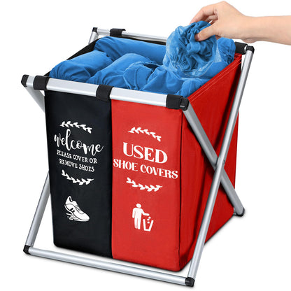 Wonderjune Foldable Disposable Shoe Cover Box Dispenser, Black, Red