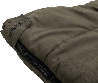 ALPS OutdoorZ Redwood -10°F Flannel-Lined Sleeping Bag with Cotton Canvas Shell, Heavy-Duty Zippers, Oversized Rectangle Design, Cold Weather Camping & Hunting Gear