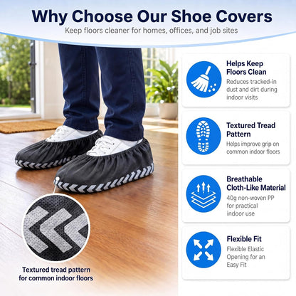Innovative Haus Black Disposable Shoe Covers Non Slip Booties, XL, 200 Pack
