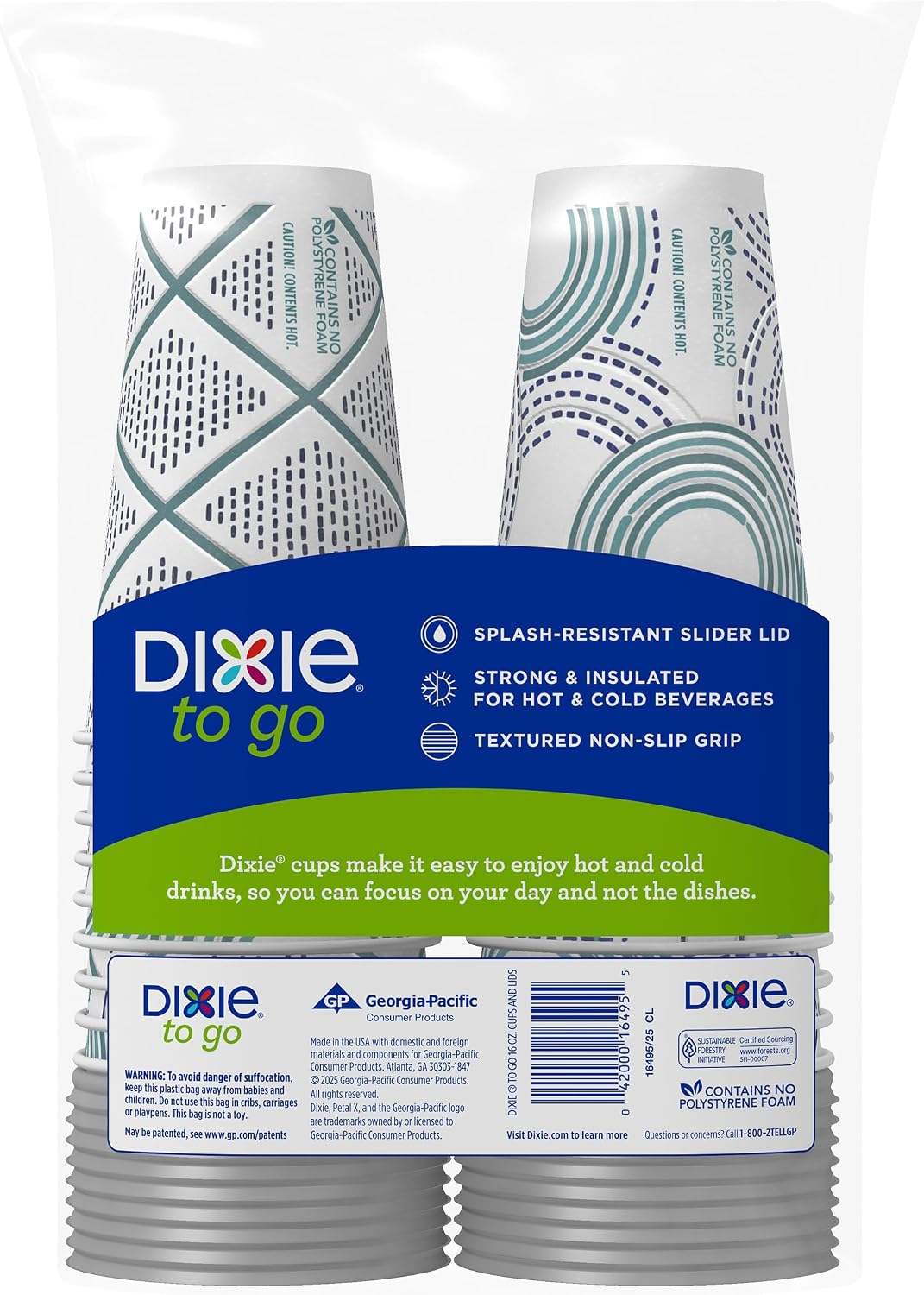 Dixie To Go Disposable Coffee Cups With Lids, 16 oz Paper Cups, 108 Count