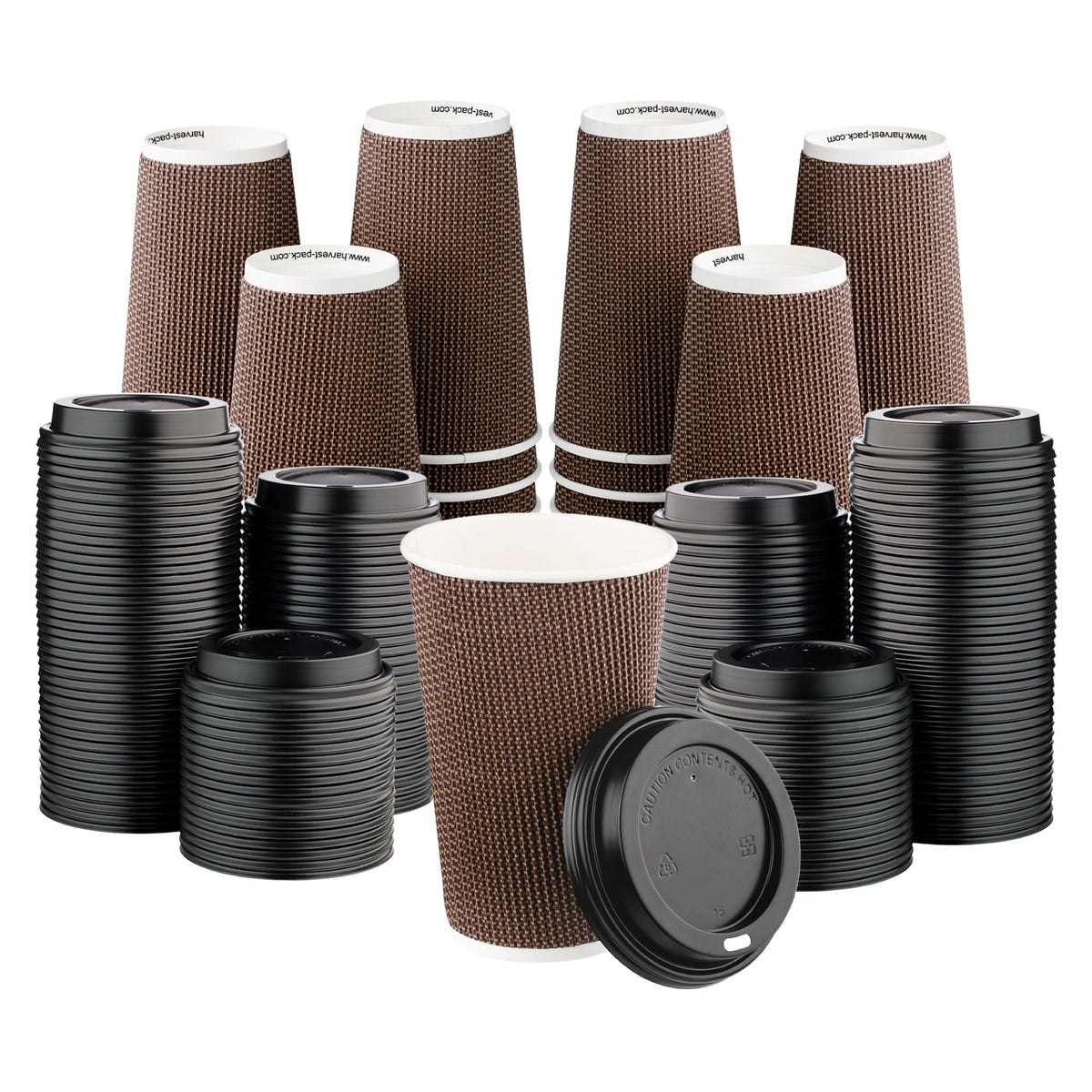 16 oz Disposable Paper Coffee Cups with Lids Insulated Double-Walled Togo