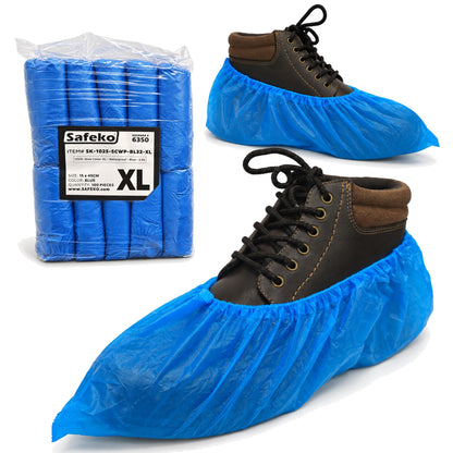 Premium Disposable Boot & Shoe Covers Booties, Durable, Non-Slip, Non-Toxic, Recyclable Protectors, Fits Most Shoes - Blue - Pack of 100 (50 Pairs)
