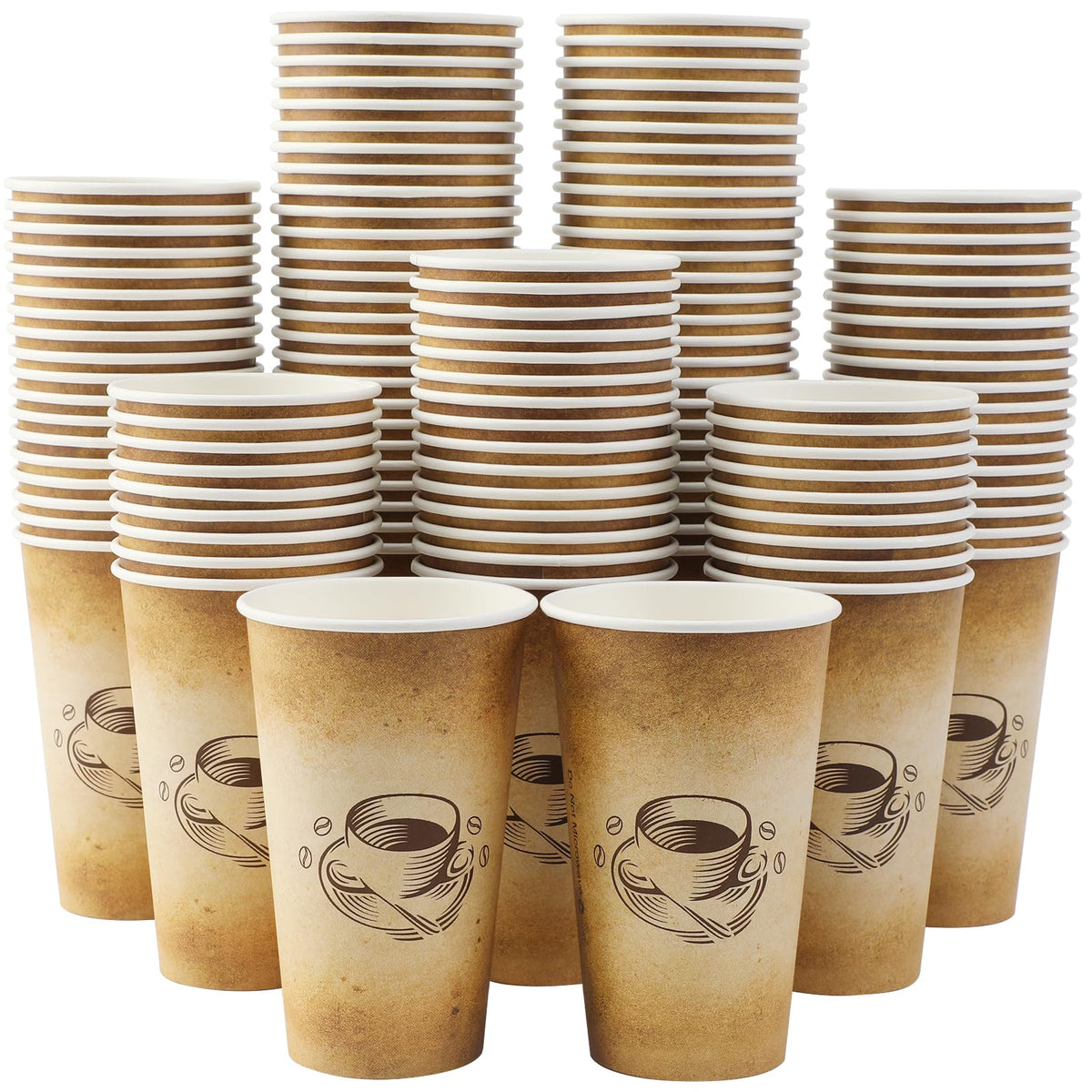 Clawsoff 300 Pack 12oz Disposable Paper Coffee Cups Retro Design