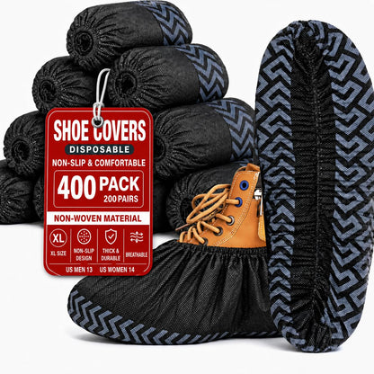 200 Pack XL Disposable Shoe Covers, Non-Slip, Black Non-Woven