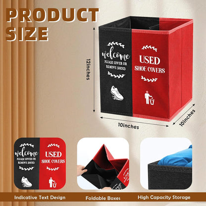 Shoe Cover Box Dispenser Foldable Storage Bin Holder, Black, Red