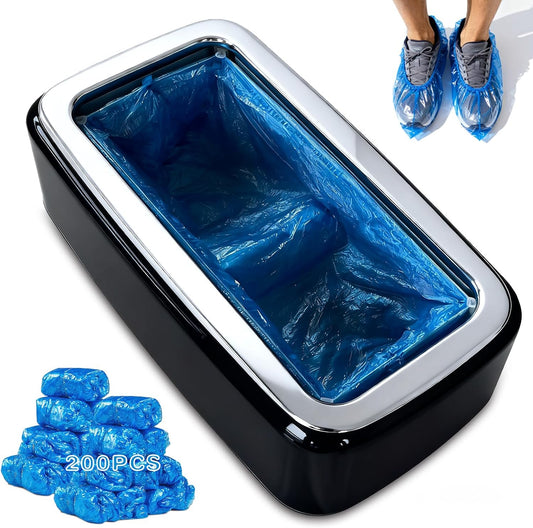 Automatic Shoe Cover Dispenser with 200pcs Shoe Covers Disposable Portable Automatic Shoe Cover Machine Shoe Booties Disposable Non Slip for Indoor(Black-silver,L)