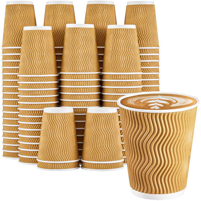 Clawsoff 100 Pack 12 oz Disposable Paper Coffee Cups Insulated Brown