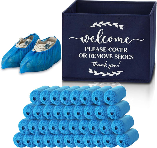 Suzile 200 Pack Disposable Shoe Covers with Dispenser Box, Dark Blue