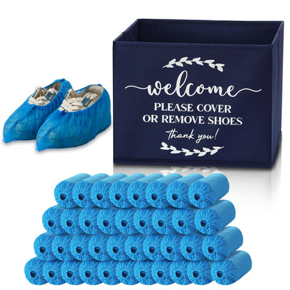 Suzile 200 Pack Disposable Shoe Covers with Dispenser Box, Dark Blue