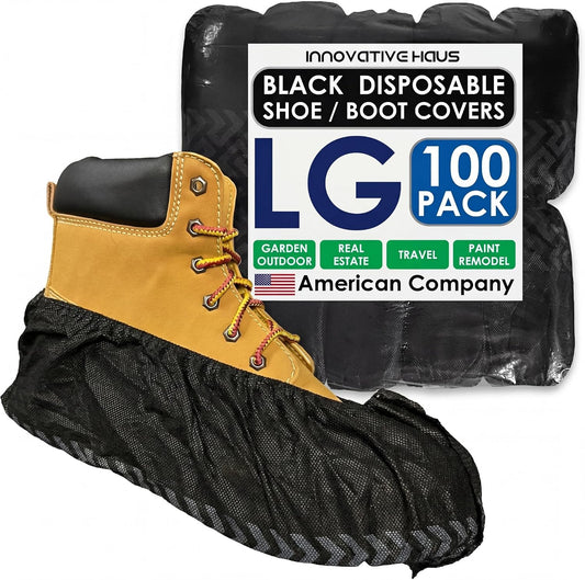 Innovative Haus Large Black Disposable Shoe Covers Indoor Booties, 100 Pack