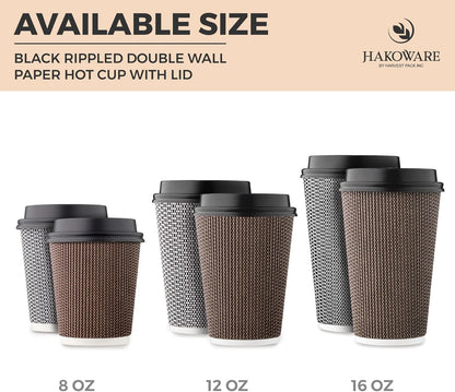 16 oz Disposable Paper Coffee Cups with Lids Insulated Double-Walled Togo