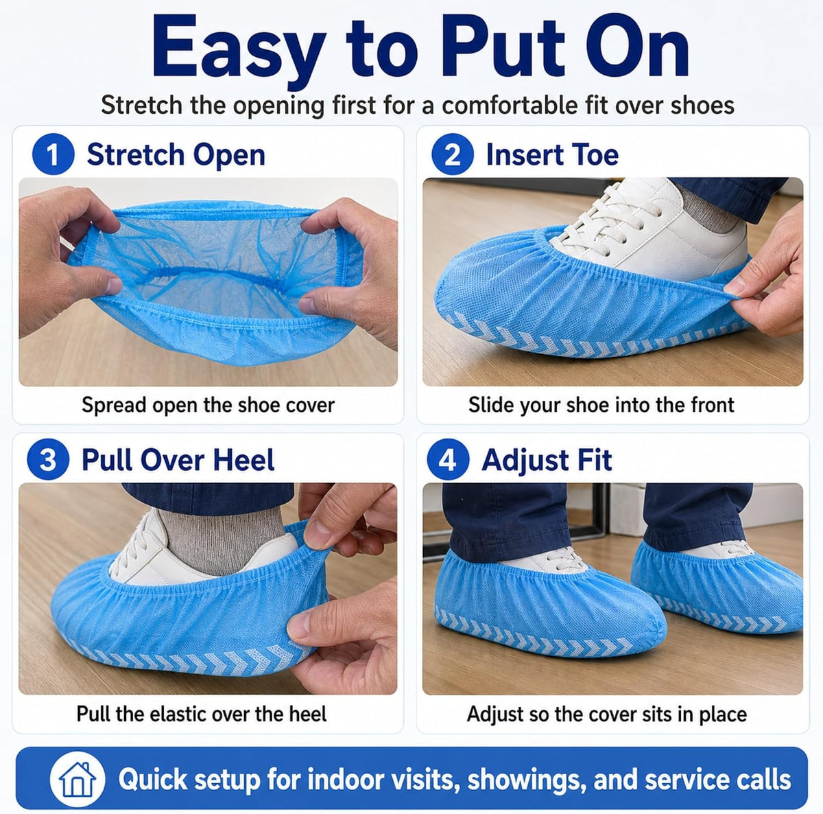 Innovative Haus Blue Disposable Shoe Covers, Non Slip Booties, 100 Pack, LG