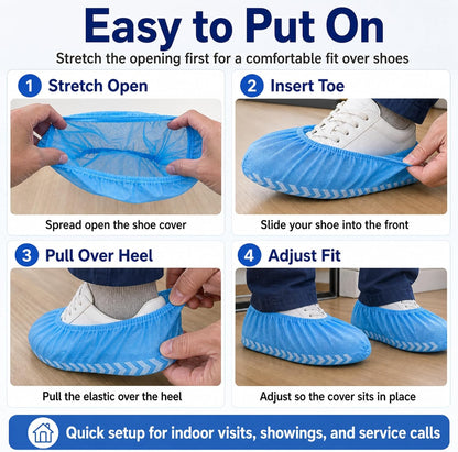 Innovative Haus Blue Disposable Shoe Covers, Non Slip Booties, 100 Pack, LG
