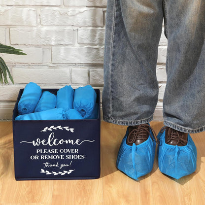 Suzile 200 Pack Disposable Shoe Covers with Dispenser Box, Dark Blue