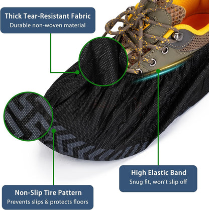 200 Pack XL Disposable Shoe Covers, Non-Slip, Black Non-Woven