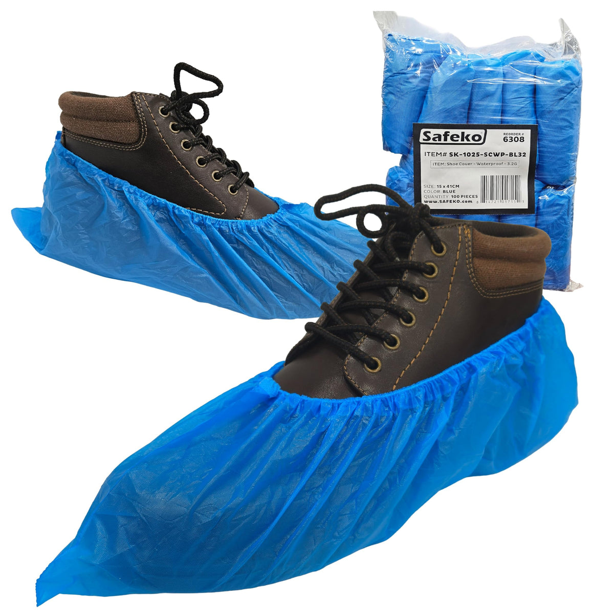 Premium Disposable Boot & Shoe Covers Booties, Durable, Non-Slip, Non-Toxic, Recyclable Protectors, Fits Most Shoes - Blue - Pack of 100 (50 Pairs)