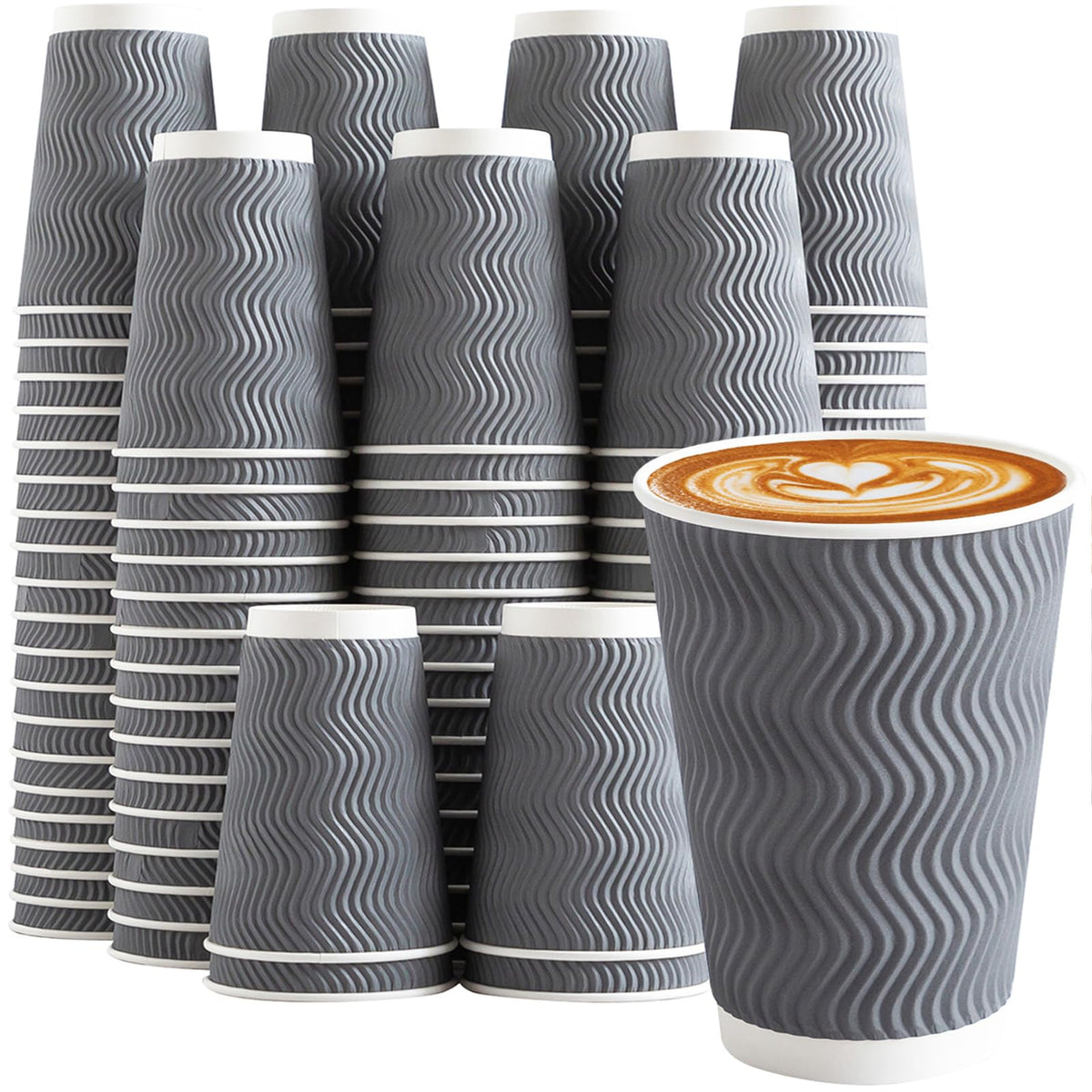 Clawsoff 120 Pack 12 oz Coffee Cups Disposable Insulated Paper Cup Gray