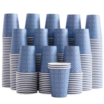 Clawsoff 300 Pack Paper Cups 8 oz Bulk Disposable Coffee Cups Navy Floral