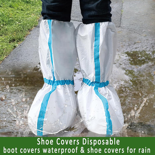 14 PCS(7 Pairs) Hazmat Shoe Covers Disposable & Boot Foot covers,Reusable,Non-slip,Waterproof for booties White 18inches Tall