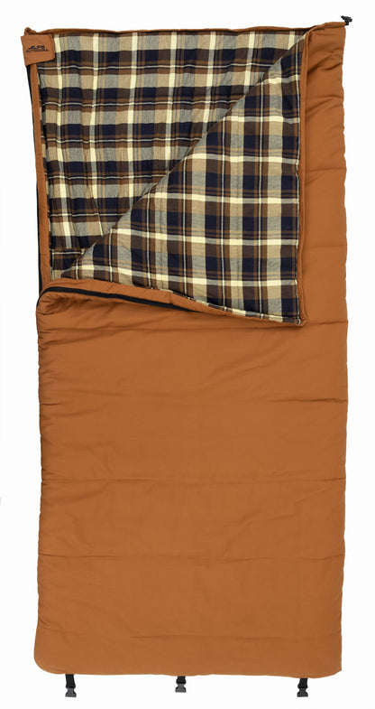 ALPS OutdoorZ Redwood -10°F Flannel-Lined Sleeping Bag with Cotton Canvas Shell, Heavy-Duty Zippers, Oversized Rectangle Design, Cold Weather Camping & Hunting Gear