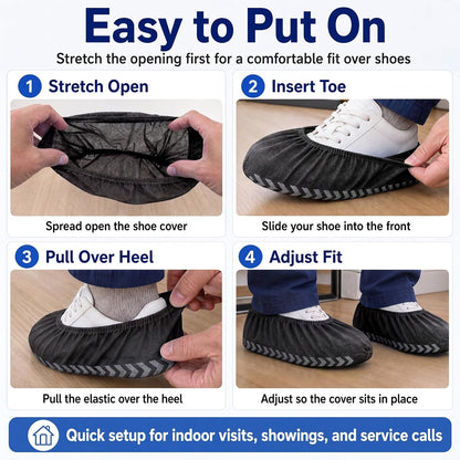 Innovative Haus Black Disposable Shoe Covers Non Slip Booties, XL, 200 Pack