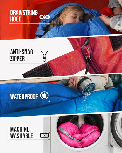 Sleeping Bags for Adults Cold Weather & Warm - Backpacking Camping Sleeping Bag for Kids 10-12, Girls, Boys - Lightweight Compact Camping Essentials Gear Accessories Hiking Sleep Must Haves