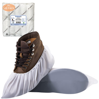 ProtectX Disposable Shoe & Boot Covers, XL Extra Large, 100-pack (50 pairs), Waterproof, Slip Resistant, Durable CPE plastic, Fits up to Men’s 14 US Size and All Women’s US Size Shoes