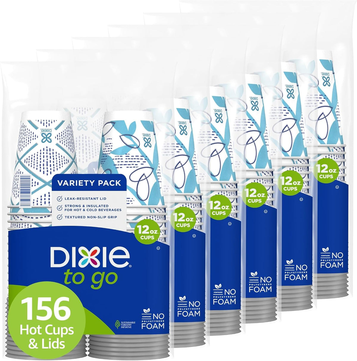 Dixie To Go Disposable Coffee Cups With Lids, 12 oz Paper Cups, 156 Ct