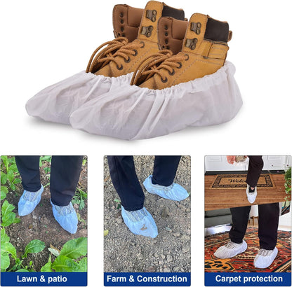 Shoe Covers Disposable,200Pack（100 Pairs）Boot Covers Waterproof Non Slip -Resistant One Size Fits Most for Rain Cleaning Indoor Floor Protection,White