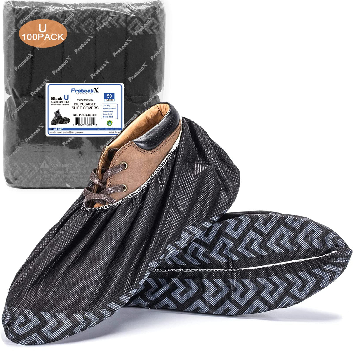 ProtectX Disposable Shoe & Boot Covers, XL Extra Large, 100-pack (50 pairs), Waterproof, Slip Resistant, Durable CPE plastic, Fits up to Men’s 14 US Size and All Women’s US Size Shoes