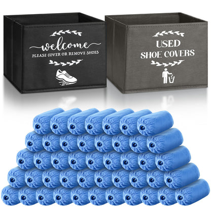 Suzile 200 Pcs Disposable Shoe Covers with 2 Pcs Box, Black, Red, Blue