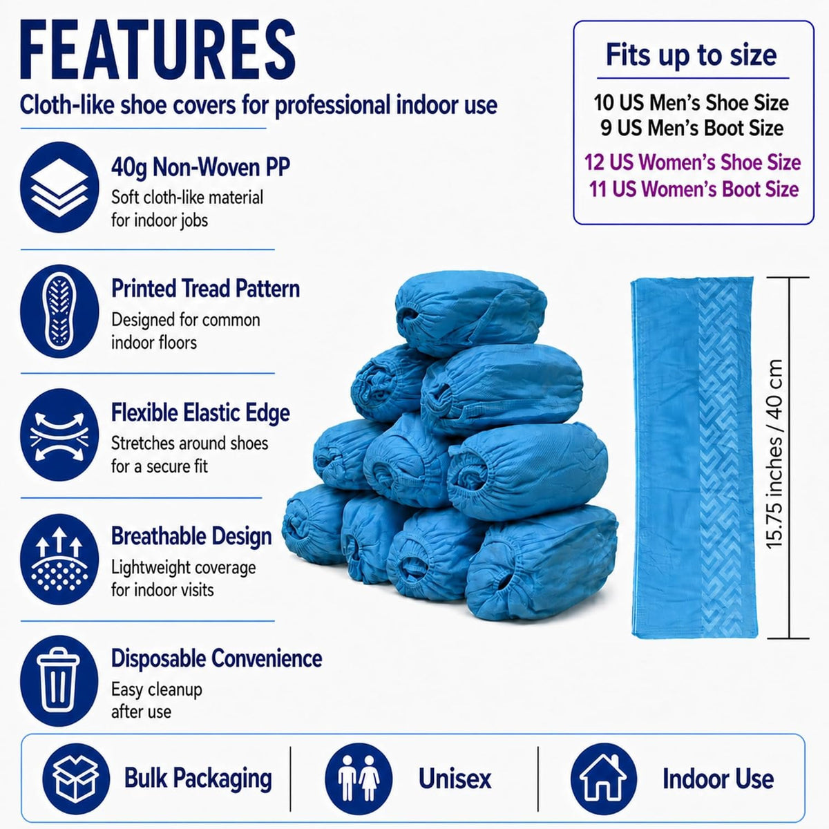 Innovative Haus Blue Disposable Shoe Covers, Non Slip Booties, 100 Pack, LG